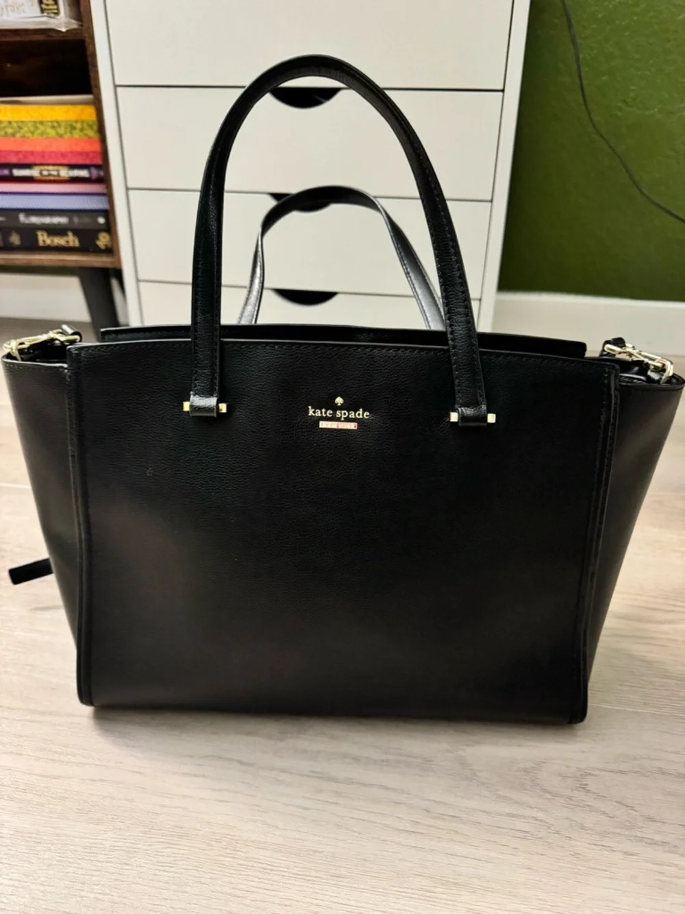Black Cow Leather tote with Gold Hardware - Picture 1 of 10